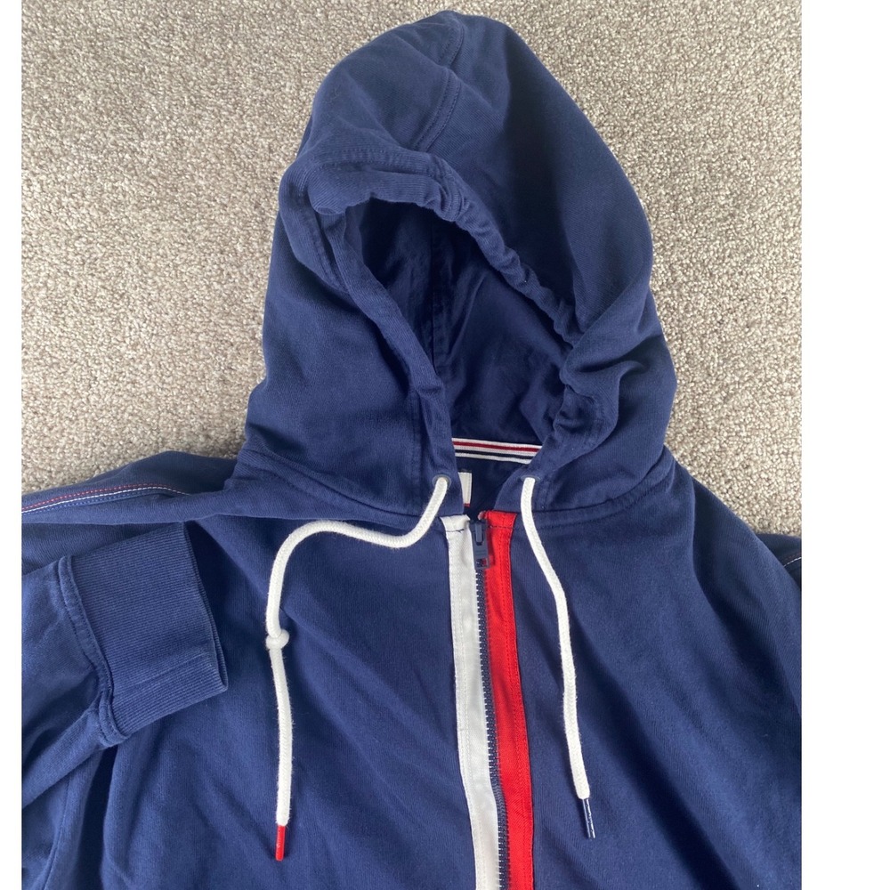 VTG Y2K Tommy Hilfiger Denim Men XL Relaxed Blue Half Zip Stripe Hoodie 78E6697